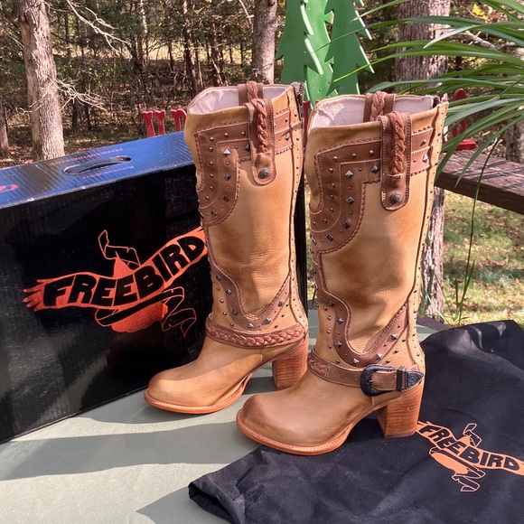 freebird Shoes - Freebird Brown Leather Boots with Stud Accents